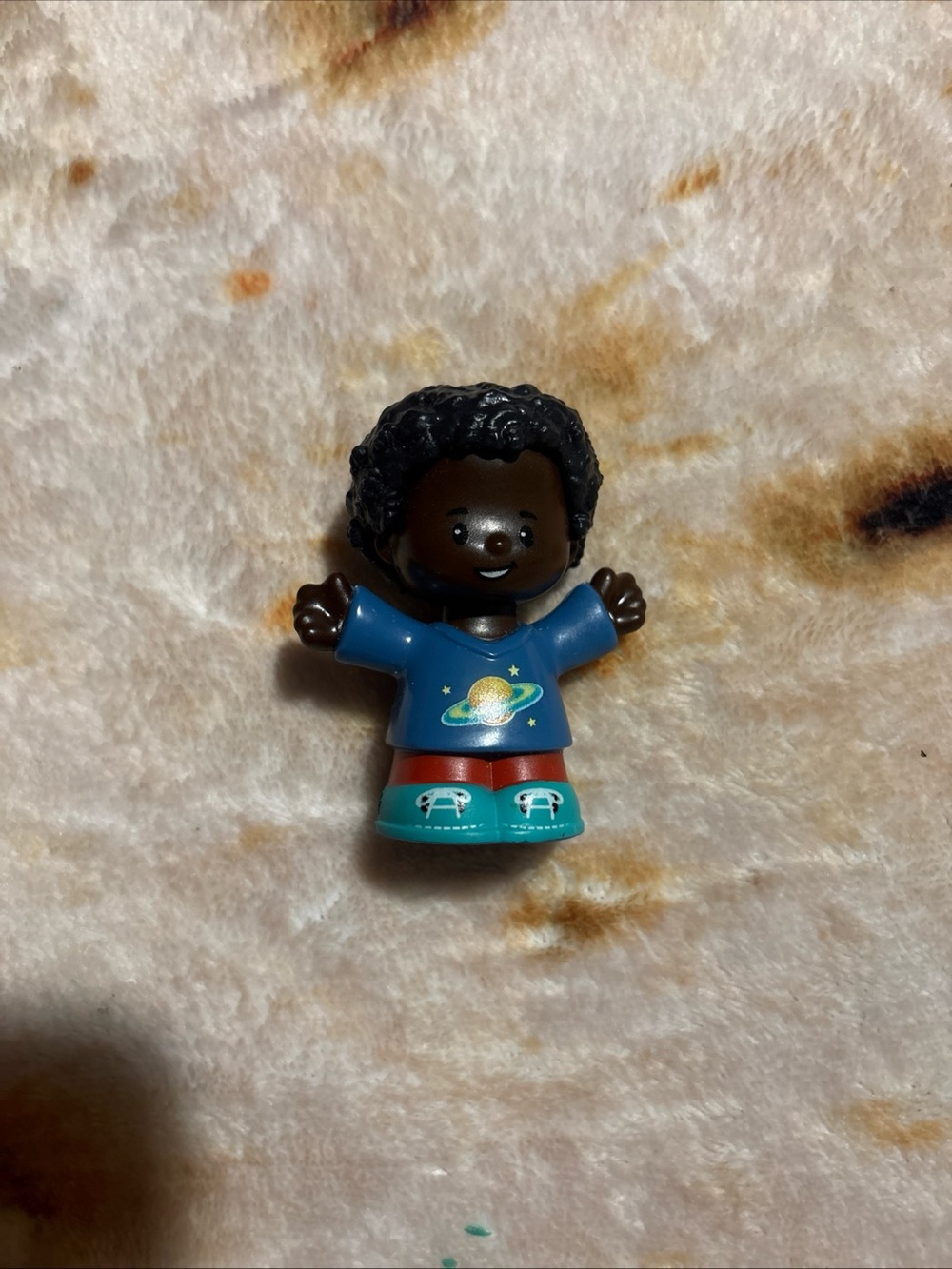 Fisher Price Little People African American Saturn Shirt Boy in Blue Rare